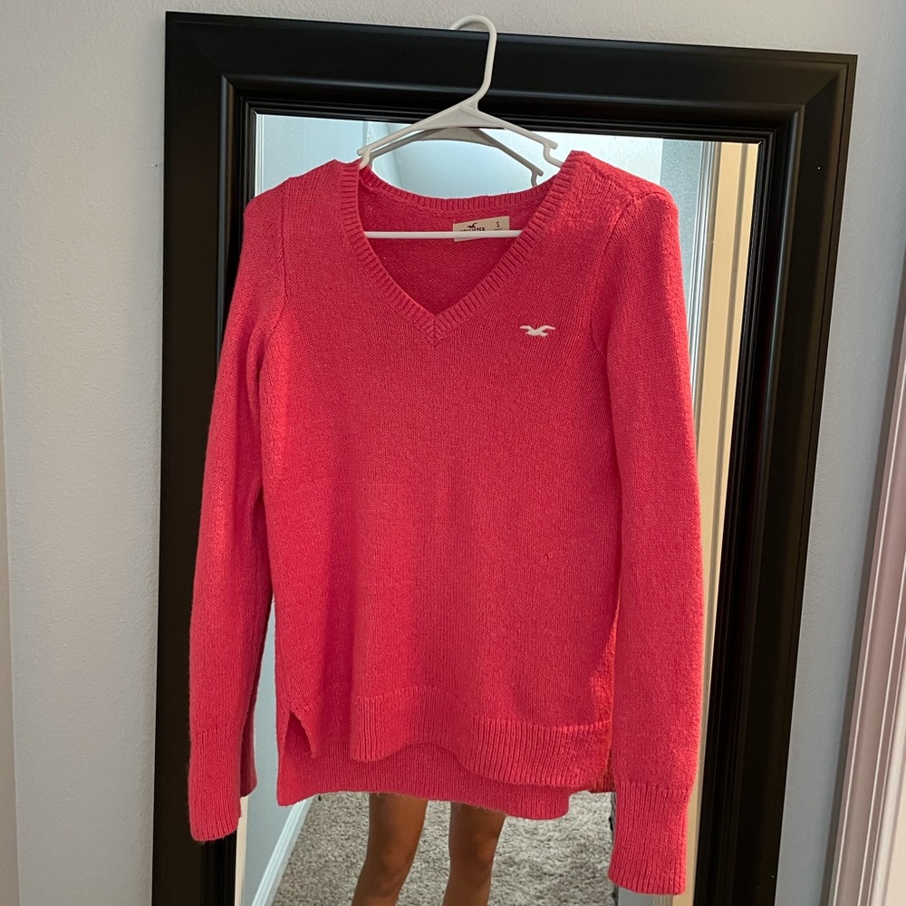 pink long-sleeve v-neck